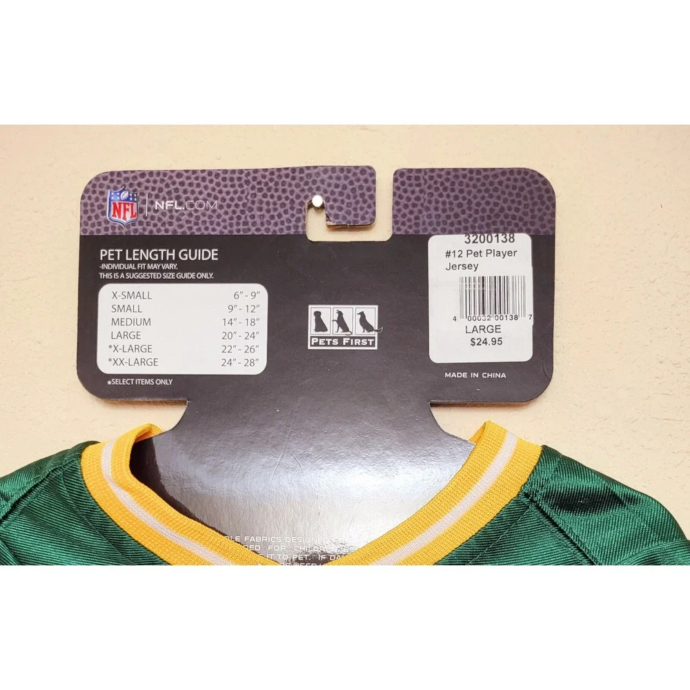 #12 Rodgers NFL Official Team Pet Wear Green Bay‎ Packers Dog Jersey NWT Size L